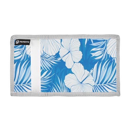 Hibiscus Leaves Blue Kids Wallet for Boys Girls Outdoor Sport Trifold Wallets for Youth Teen Child Wallet with Zippered Coin Pockets Card Holders Novelty Wallets with Magic Sticker2