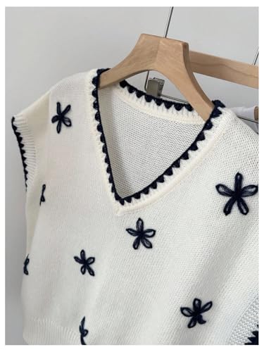 Image of SOLY HUX Women's Short Sleeve Sweater 3D Floral Sweaters Pullover Tank Tops Knit Vest Trendy Fashion Clothing