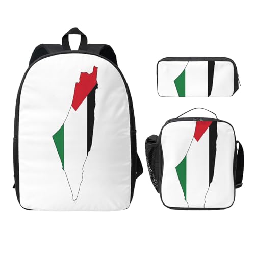 Sac à dos carte de Palestine noir pour le collège avec lunch box assortie