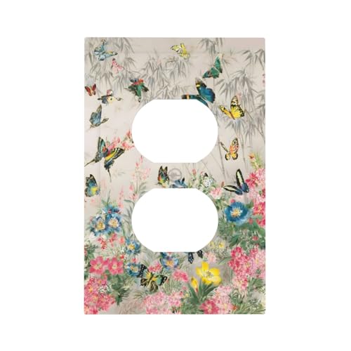 Decorative Outlet Covers Boho Wildflowers Butterfly Rustic Blue Pink Flowers 1 Gang Duplex Light Switch Cover Plate Wall Plates for Electrical Outlets Switchplate Faceplate for Home Decor