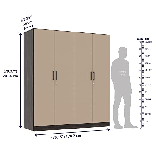 Image of Wakefit Wardrobe | 1 Year Warranty | Engineered Wood Almirah, Cupboard for Clothes Storage | 4 Door, 4 Shelves, 2 Drawers, 2 Trays, 2 Hanging Space | Cashmere Plus - Wyoming Maple-Frappe
