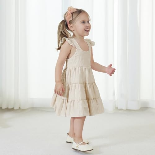 Zando Toddler Dress for Girls Ruffle Sleeveless Baby Girl Clothes Flower Summer Beach Sundress Baby Girl Dress 1-4T2