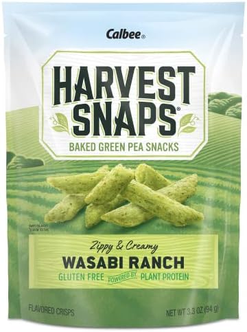 Harvest Snaps Veggie Chips (Green Pea Snack Crisps Wasabi Ranch, 3.3 oz) | Powered by Plant Protein, Gluten Free, Non-GMO Baked Vegetable Crisps | Made in USA (4 Pack)