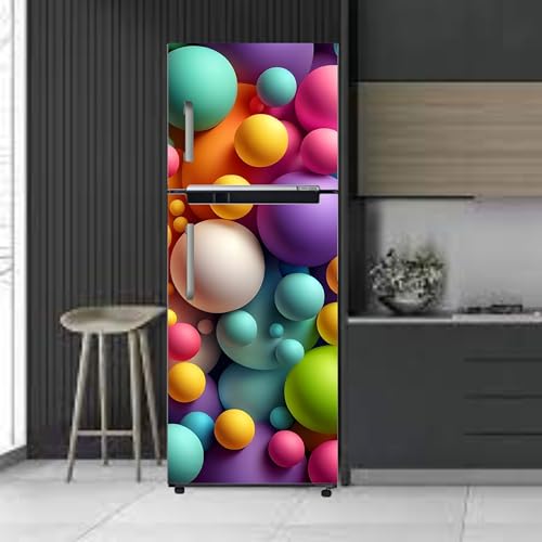 Image of DesignDecor Vinyl 3D Flower Fridge Sticker, 24x60 cm, Marble Texture, Double Door Refrigerator (Multi)
