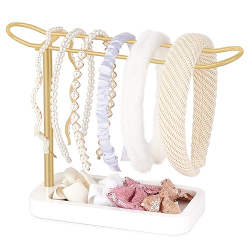 Mkono Headband Holder Metal Headband Organizer Gold Headband Stand Hair Accessories Organizer for Women Teen Girl Gifts Scrunchie Storage Display Rack for Claw Clip and Bracelets Dorm Bedroom Decor