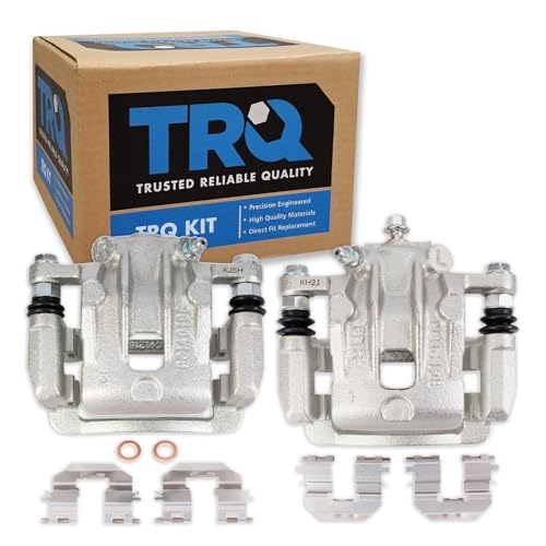 Image of TRQ Rear Driver and Passenger Side Brake Caliper Set Caliper Brackets Hardware Compatible with 12-15 Hyundai Azera with Manual Parking Brake 16-17 Hyundai Azera Base Model Manual Parking