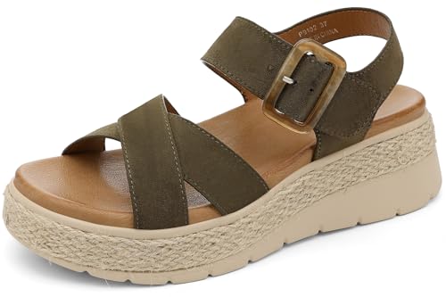 Image of UBFEN Womens Espadrille Platform Sandals Low Wedge Heel - Orthopedic Arch Support, Cushion Insole, Comfortable Dressy Buckle Sandals for Walking and Vacation