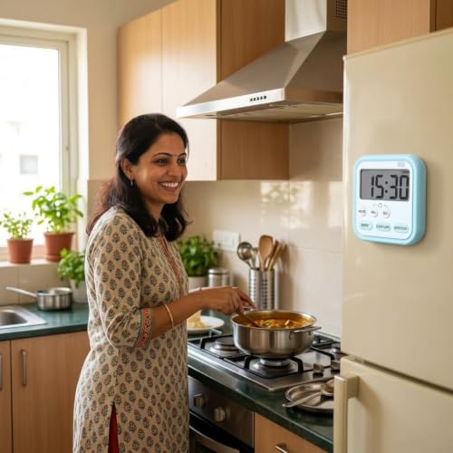 Image of Stopwatch Timer for Study, Kitchen Timer Large LCD Display, 24hr Digital Screen, Magnetic Back, Foldable Stand, Loud Alarm, Hanging Hole, Stopwatch Countdown, Flashing Light, Timer for Sports