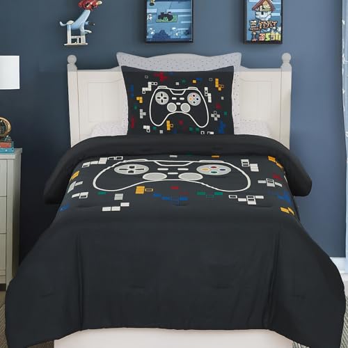 Twin Comforter Set for Boys-5 Pieces Gamer Glow in The Dark Twin Bedding Sets for Kids, Ultra Soft Bed in A Bag with Sheets
