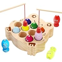 edutree Montessori Wooden Magnetic Fishing Game for Toddlers 1-3, Fishing Color Sorting Sensory Preschool Educational Learning Fine Motor Skills Toys for 2 3 4 Years Old Boys Girls
