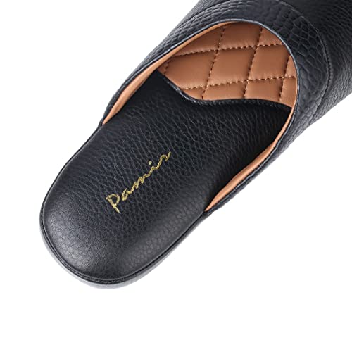 PAMIR Mens Premium textured Leather House Slippers with Memory Foam4