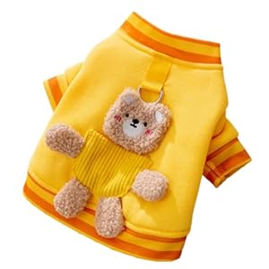 Winter Coat for Small Dogs Fleece Dog Clothes Soft Cozy Dog Coats Puppy Clothes Apparel Christmas Outfits for Dogs Pet Sweater Padded Dog Sweatshirt for Small Medium Cat，Dogs Yellow Bear L
