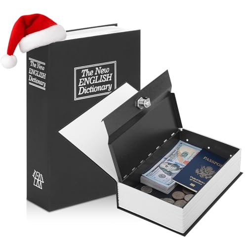 KYODOLED Diversion Book Safe with Key Lock, Secret Metal Lock Box, Collection, Money Hiding Box, 9.5" x 6.2" x 2.2", Black Large