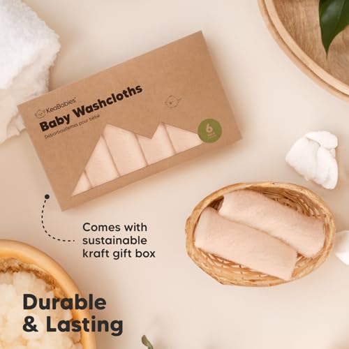 Image of KeaBabies 6-Pack Organic Baby Washcloths - Soft Bamboo Washcloth, Baby Towel, Face Cloth for Newborn, Kids, Bath Essentials (Peachy)