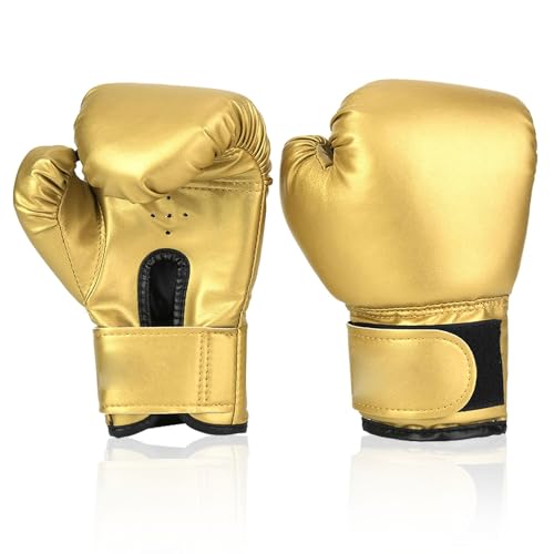 Guantes De Boxeo, Guantes De Taekwondo De Cuero De PU, Guantes De Entrenamiento De Boxeo Para Niños De Lucha Profesional, Guantes De Entrenamiento De Combate De Boxeo Engrosados ​​para Niños(oro)