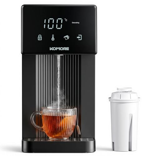 KOMORE 4L Hot Water Dispenser 7 Temperature Presets & 8 Volumes Options Instant Hot Water Dispenser with Filter for Hot Drinks Filtered Water Dispenser with Child Lock Black