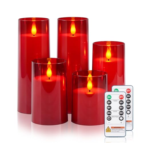 Image of Raycare Battery Operated Flameless Pillar Candles with Remote Timer, Red
