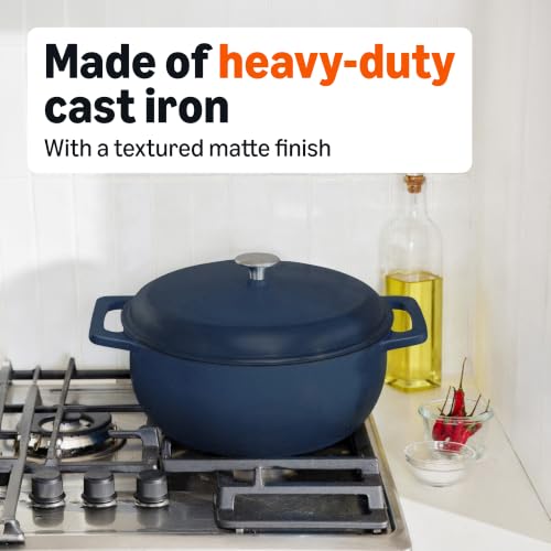Image of Amazon Basics Enameled Cast Iron Dutch Oven Pot with Lid, Round, Dual Handles, Heavy-Duty, Oven Safe for Stews, Roasting, Baking,6-Quart, Matte Navy