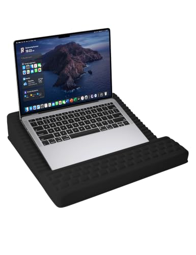 Image of Adjustable Lap Desk with Wrist Rest, Reversible Laptop Stand | Cooling Grip Surface, Fits up to 17'' Laptop, Portable Lap Desk with Pillow Cushion, Computer Tray for Home Office, Black