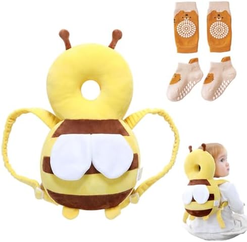 Bambebe Baby Kopfschutz Kissen Infant Sicherheit Pads Rückenprotektor Sicherheit Rucksack Kleinkinder Kopfstützen-Rückenschutzkissen(Biene)
