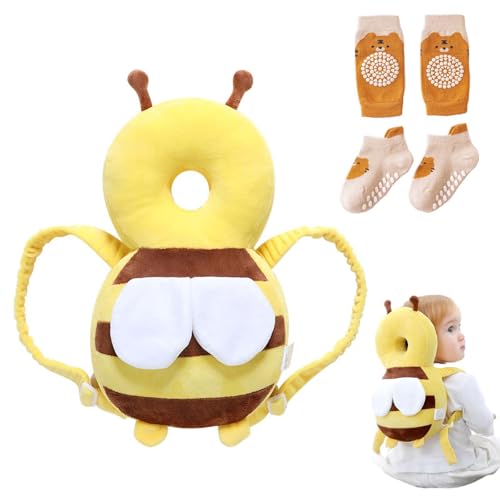 Bambebe Baby Head Protection Pillow Backpack Safety Pads Adjustable Size Protector for 4-24 Months Toddler Safety Helmet Baby Harness Walking(Bee)