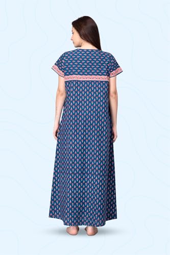 Image of NIHSAMAH Cotton Nighty for Women with Pocket, Premium Printed Long Nighty | Comfortable & Fancy Sleepwear /Nightwear
