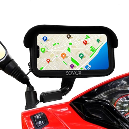 Soporte movil Moto Scooter Motocicleta Impermeable con Cargador Carga rapida Funda Protectora Visera antireflejos Valida para Smartphones hasta 7.5' sujecion al Espejo retrovisor irrompible