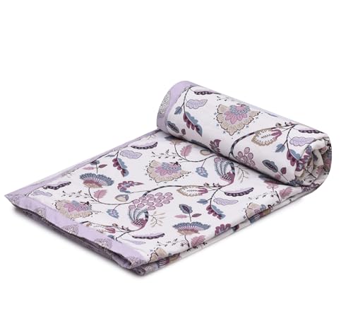 Image of Amazon Brand - Umi Cotton Comforter Dohar Blanket for Double Bed | 160 TC AC Blanket 84x96 | Three Layer Lightweight Soft Quilt | Elegant Floral Design