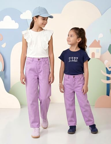 Image of Amazon Brand - Symbol Girls Cotton Wide Leg Fit Jeans | Casual Denim | Age 6-14 Years