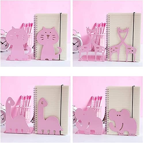 Bookends Decorative Cat Bookends Cute Hollow Pattern Book Ends Iron Metal Bookend Book Stoppers For Or Adult Gift,1 Pair Study Desk Organizer Bookends For (Color : Pink Cat),Pink Cat #TOP2