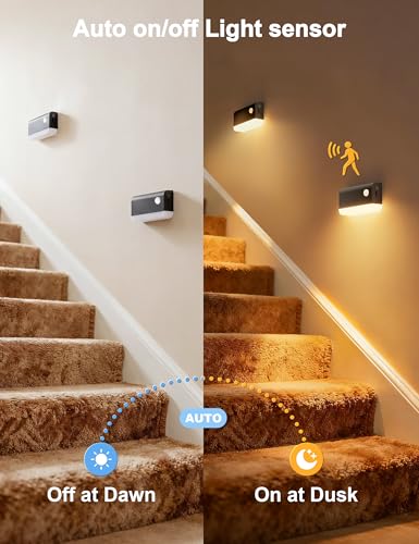 Image of NIORSUN Motion Sensor Stair Lights Indoor, 3 Pack Rechargeable Wireless Step Lights with 3 Color Temperatures, 1200mAh Battery, Magnetic Base for Hallway, Closet, Bathroom, Black