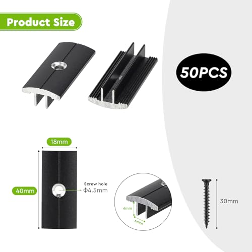 Supaway Pack of 200 Plastic Aluminium Alloy T-Clips for Decking 6 mm Gap Spacing Hidden Spacers with 200 Screws for WPC/BPC Flooring Composite Boards Black - Image 2