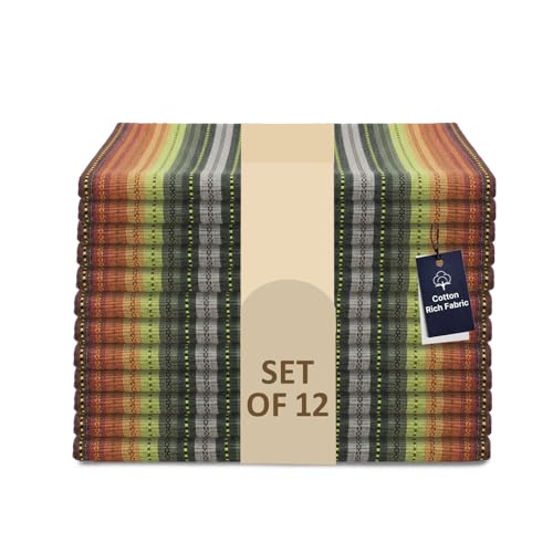 LFH Home Cotton Rich Cloth Salsa Napkin Set of 12 Washable Soft Durable Striped Table Napkins for Dining Wedding Daily Use Reusable Eco-Friendly Fabric Napkins (18x18)-Pink Multi Thanks Giving