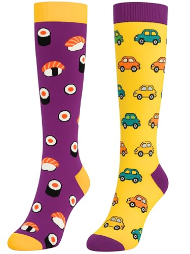 o-day® | 4 pares de calcetines largos para hombre, 100 % algodón, hilo de Escocia, elegantes, fabricados en Italia, calcetines de hombre con estampado de lunares y rayas, diseños divertidos, Juego de