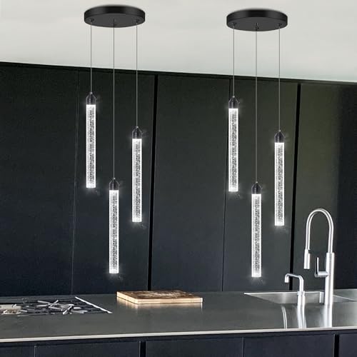 Image of 3 Light Black Pendant Lighting Mini Chandelier for Kitchen Island Modern Crystal LED Pendant Light Adjustable Dimmable Pendant Light Fixture for Dinning Room Bedroom Ceiling Hanging Lights 2700K 6000K