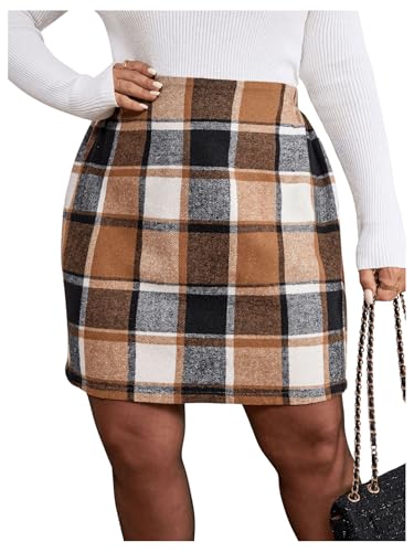 MakeMeChic Women's Plus Size Plaid Skirt Elastic High...