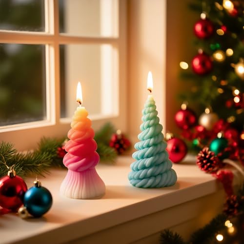 4 Pcs Christmas Tree Candle Mold, 3D Spiral Cone Xmas Tree Mold Silicone Candle Mould for Candle Making, Epoxy Resin Casting Mold for DIY Handmade Gypsum, Perfect for DIY Festive Home Decor Crafts — view 5