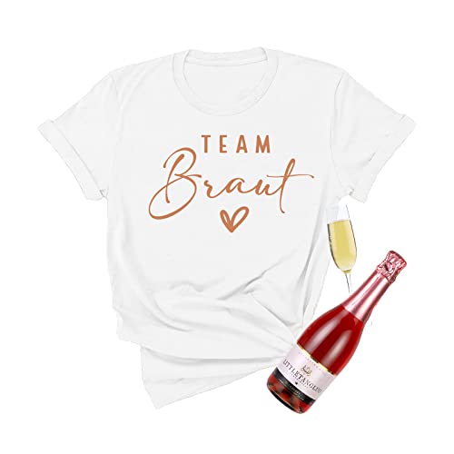JGA T Shirt Team Braut,Tshirt Frauen,Junggesellenabschied T-Shirt,Brautjungfer Tshirt (DE/NL/SE/PL, Alphanumerisch, M, Regular, Regular, Weiß Team Braut)