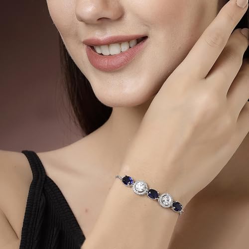 Image of ZENEME Rhodium Plated Brass Crystal Stylish Silver Plated American Diamond Melodic Opulence Bracelets For Women & Gifts For Girls Jewellery