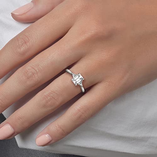 Engagement Ring 2 CT Moissanite 3 Stone Emerald Cut Engagement Rings for Women S925 Sterling Silver Free Engraving Style 64