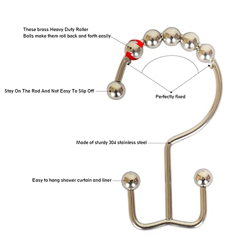 Bathdesign Durable Shower Curtain Hooks Rings,Never Rust Stainless Steel Double Sliding Shower Hooks That, For Bathroom Shower Rods Curtains, Set Of 12 Shower Curtain Hooks (Matte Nickel) #TOP1