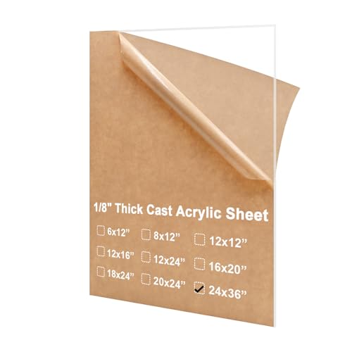 Image of KINLINK 24x36 Plexiglass Sheets 1 /8 inch Thick, 3mm Clear Cast Acrylic Sheet, Plastic Board for DIY Project, Craft, Window Glass, Table Top, Picture Frame, Acrylic Sign and Wedding Invitation 1 Pack