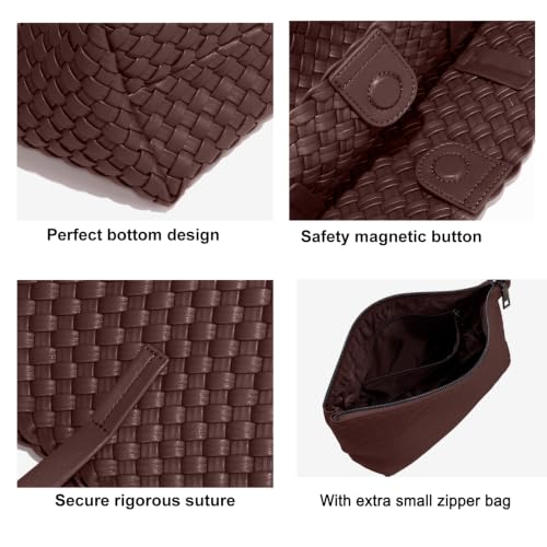 Bolso tote tejido de cuero con gran capacidad y pouch miniatura 4