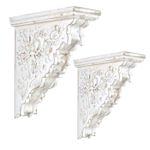 Vintage Decor Corbels for Shelves Set of 2 Rustic Wood Triangle Shelf Brackets Farmhouse Distressed Decorative for Wall Mounted Living Room Bedroom Kitchen Shabby White