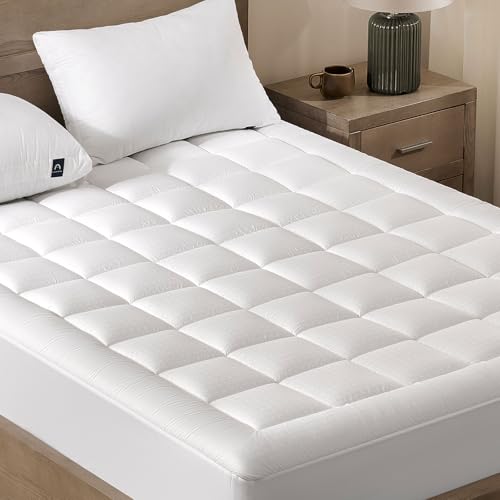 ACCURATEX Ultra Soft Mattress Topper California King - 2 Inches Double Layer Comfort Pillow Top Mattress Pad for Back Pain Relief, Natural Cotton Brea