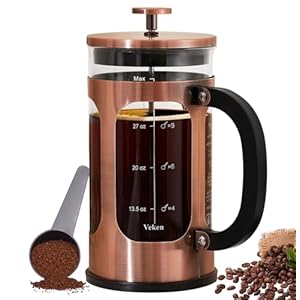 Veken 34 Ounce/1 Liter French Press Plunger Coffee Maker Cafetière, Heat Resistant Borosilicate Glass Coffee Press, Cold Brew Coffee Pot for Kitchen, Gifts for Dad Fathers Day, Dishwasher Safe, Copper