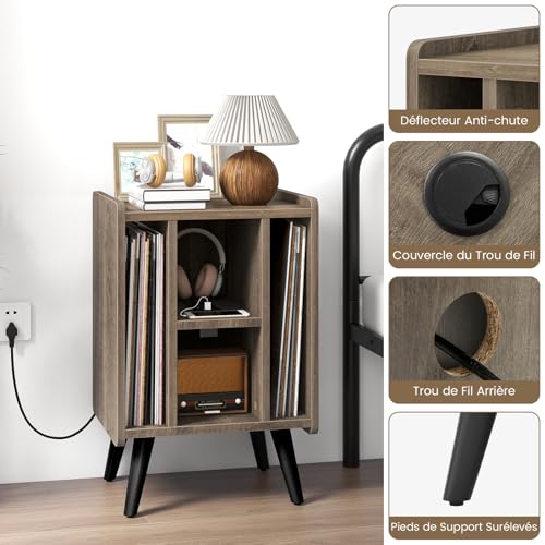 GOPLUS Table d’appoint avec Station de Charge,2 Prises, 2 USB, 1 Type-C, Meuble Rangement Vinyle, 4 Compartiments, Pieds Surélevés pour Canapé, Salon, Chambre, Chêne Gris - Les Beatles, Paul McCartney, John Lennon, RIngo Starr, George Harrison GOPLUS Table d'appoint avec Station de Charge,2 Prises, 2 USB, 1 Type-C, Meuble Rangement Vinyle, 4 Compartiments, Pieds Surélevés pour Canapé, Salon, Chambre, Chêne Gris – Image 8