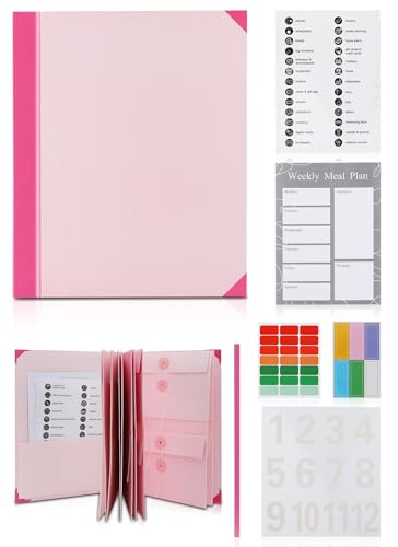 Gugxiom Paper Accordion File Organizer,in Case I Go Missing Folio Document Organizer with Labels and Stickers,Life Book Document Organiser for Meetings,School,and Office(Pink)