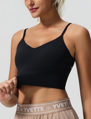 Yvette Adjustable Spaghetti Straps V Back Sports Bras for Women Light Support Padded Wireless Yoga Bra Cropped Tank Top3