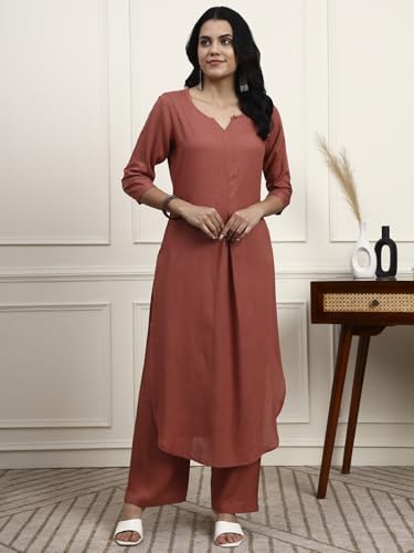 Image of Idalia Rose Gold Straight Solid Kurta With Palazzo Pants